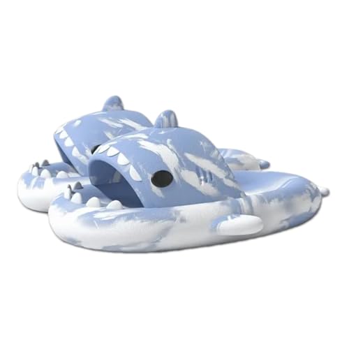 allgala Shark Slides for Women Men Novelty Soft Slippers Open Toe Shark Sandals Cushioned Slides Beach Pool Shower Cruise Slippers with Comfy Cushioned Thick Sole - Camo Blue White