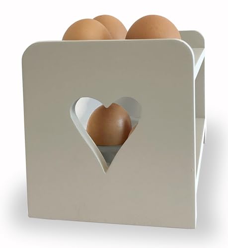 Dove Grey Wooden Egg Rack - 2-Layer Heart Cut Out Design, Country Kitchen Style, Scandinavian Inspired, Holds 12 Eggs. Egg storage.