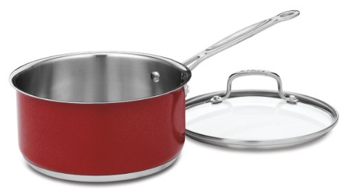 Cuisinart CS193-20MR Chef's Classic Stainless 3-Quart Saucepan with Cover, Metallic Red