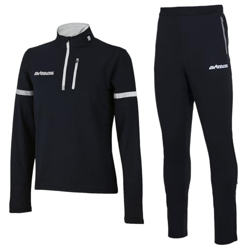 Airtracks ProTeam - Juego de pantalones térmicos para hombre (manga larga, transpirables, reflectantes), negro / plateado, L