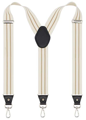 Mens Suspender With Swivel Hooks Adjustable Braces Y Shaped Elastic Comfortable Braces Strap (Cream Stripe) #TOP17