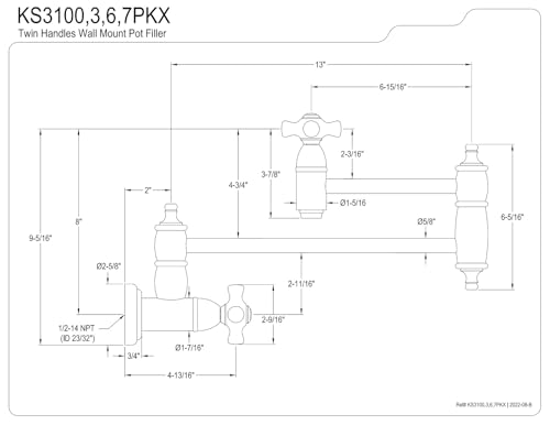 Robinet de remplissage de pot Kingston Brass KS3100PKX bras articulé double