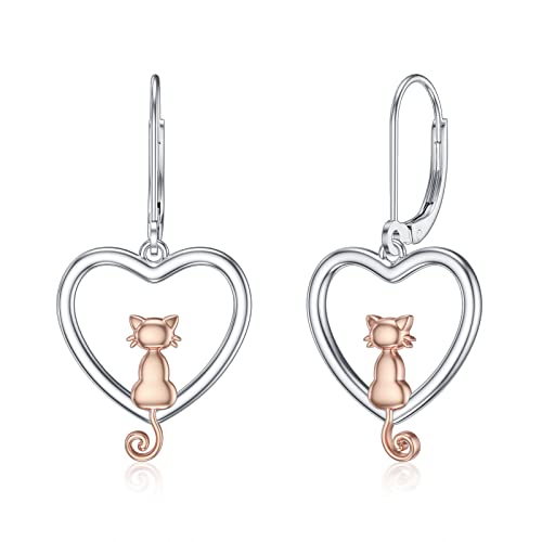 Pendientes de gato y corazón de plata, el regalo ideal para mujeres