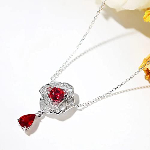 Collier fleur de rubis rouge en argent 925, bijoux élégants