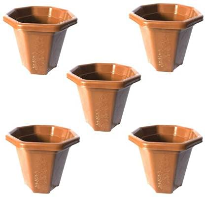 Plastic Flower and Plant Pot Set for Office, Home, Garden and Outdoor (Pack of 5)