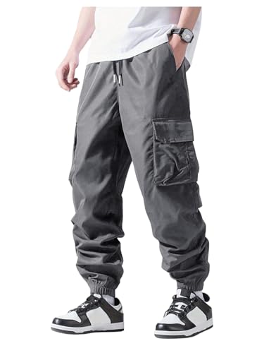 OYOANGLE Men's Plus Size Drawstring Waist Joggers Casual Hiking Baggy Cargo Pants