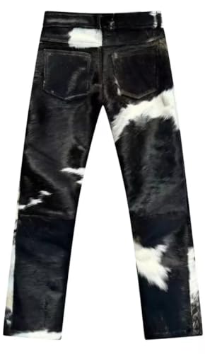 Men's Genuine Cowhide Leather Natural Hair on Cow Print Pony Skin Jean Natural Western Rodeo Biker Pant2