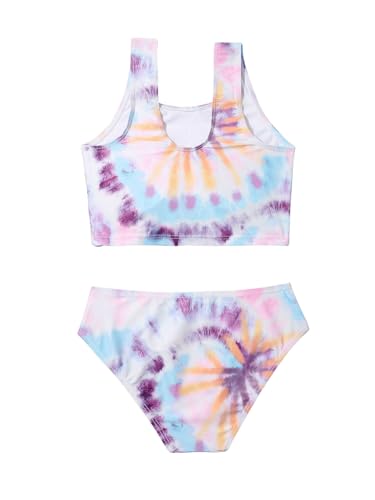 OYOANGLE Girl's 2 Piece Cute Swimsuit Tie Dye High Waist Bikini Set Bathing Suit2
