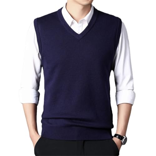 Men's Thickened Wool Vest Winter Sleeveless Sweater Solid Color Business Casual Warm Sweater Vest