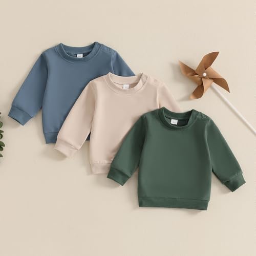 3-Pack Unisex Toddler Baby Boy Girl Crewneck Sweatshirt Shirt Long Sleeve Pullover T-shirt Tops Solid Color Clothes3