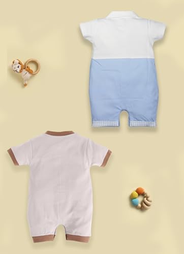 Image of BabyGo Baby Half Sleeve Rompers 100% Cotton Rompers for New Born Baby Boys|Daily Suits for Baby Boys & Girls| 6X9M|GREY2-SKY|Onesies| Infant Clothes | Pack of 2