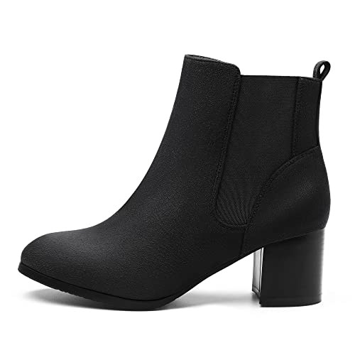 DREAM PAIRS Women’s Elastic Gore Chelsea Boots Chunky Block Heel Ankle Bootie2