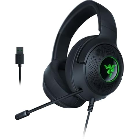 Razer Kraken V3 X Wired USB Gaming Headset: Lightweight Build - Triforce 40mm Drivers - HyperClear Cardioid Mic - 7.1 Surround Sound - Chroma RGB Lighting - Black Cover