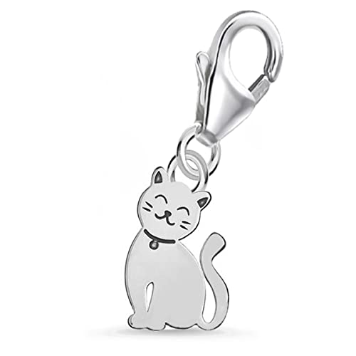 Colgante de gato de plata de ley 925 auténtica Goldene Hufeisen con mosquetón de alta joyería