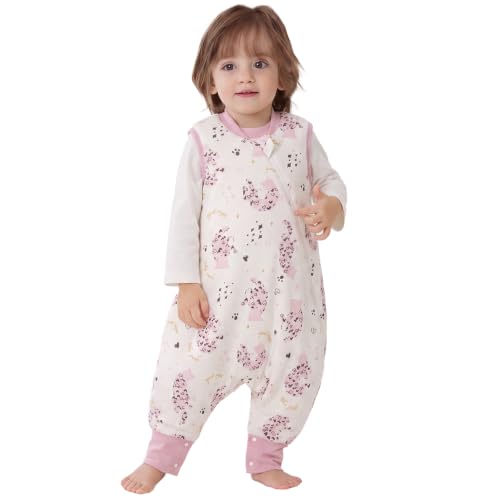 Image of Duomiaomiao 1.5 TOG Wearable Blanket 12-24 Months 100% Cotton Four Season Side Open Zipper Baby Sleep Sack with Feet, Breathable Toddler Sleep Bag