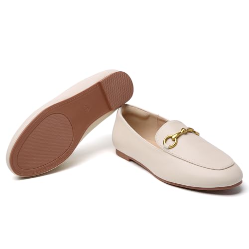 Image of Minorsu Buckle Loafers for Women Slip On Round Toe Dress Flats Business Casual Work Driving Shoes