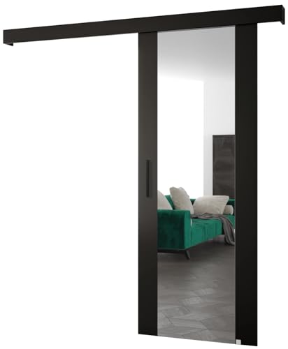 ABIKSMEBLE Salwador 2 Set di Ante Scorrevoli con Copertura del Binario e Specchio - Porte Scorrevoli per Pareti Interne - Costruzione Solida - 90 x 204 cm - Nero