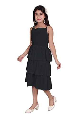 Image of Knee Length Crepe Layered Sleeveless Dress for Girls