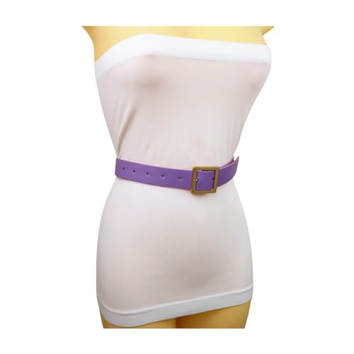 Generic Women Lavender Purple Fashion Belt - Hip High Waist Skinny Band Gold Square Metal Buckle S M z0653