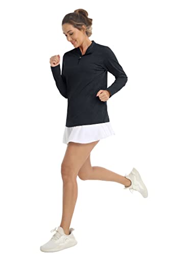 Magcomsen Rash Guard For Women 1/4 Zip T-Shirt Upf 50+ Long Sleeve Shirt Lightweight Shirt For Swim Hiking Fishing Black,M #TOP6
