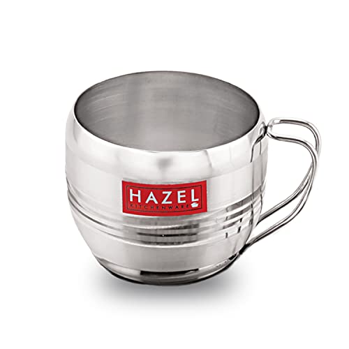 HAZEL Stainless Steel Tea Cup | Steel Chai Tea Coffee Cup Mug Capacity 170ml Each, Silver