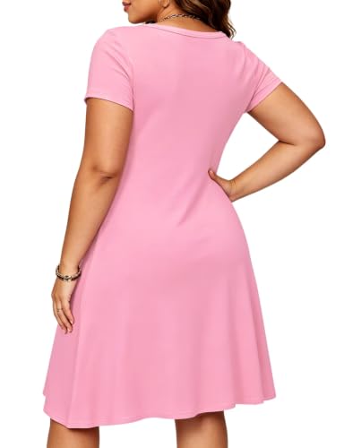 Image of Afibi Womens Short Sleeve Loose Pockets Dress Casual Swing T-Shirt Dresses