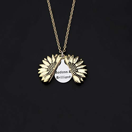 LQRI Funny Badass & Brilliant Sunflower Necklace - Badass Jewelry Inspirational Friendship Gift3