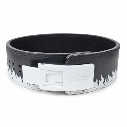 Image of Powerlifting Lever Gym 13mm White Buckle With White Fire Power Extreme Heavy Duty Genuine Leather Belts-Squats Deadlifts Bodybuilding Weight Lifting for Men & Women (Small-26 inch-34 inch)