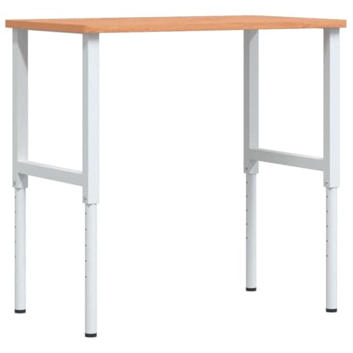 Image of vidaXL Workbench, Work Table for Garage, Wooden Work Bench with Metal Legs, Workstation Work Tool Bench, Solid Wood Beech Rectangular