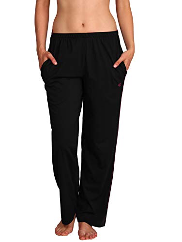 Image of Jockey 1305 Women's Super Combed Cotton Rich Relaxed Fit Mid Rise Trackpants with Contrast Side Piping and Pockets