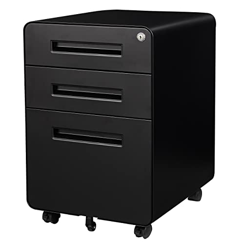 Image of SISESOL 3 Drawer File Cabinet with Lock,Rolling File Cabinets,Under Desk File Cabinet,Three Drawer Filing Cabinet for Home Office with Wheels,Fit A4 /Letter /Legal File,Fully Assembled Except Casters