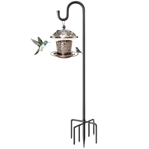 ANIDEER 60' Shepherds Hooks for Outdoor, Heavy Duty Bird Feeder Pole for Hummingbird Feeder, Hanging Lantern, Shepherds Hook for Bird Feeders for Outside with 7 Prongs Base,1 Pack