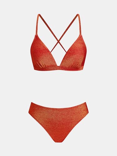 Image of CUPSHE Bikini Set for Women Two Piece Swimsuits V Neck Low Rise Crisscross Back Self Tie Spaghetti Straps