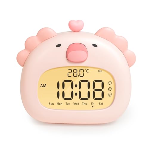 IHALO Cute Axolotl - Sveglia da comodino con luce notturna, display digitale a LED, 3,15 pollici, tre allarmi, modalità weekend, data, ora, temperatura, ricaricabile, decorazione per cameretta dei