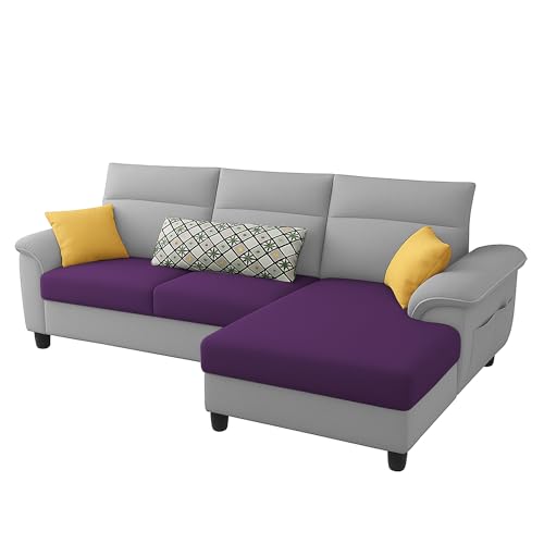 Image of Casaliving Seams RHS 4 Seater L Shape Sofa for Living Room (Purple Grey Fabric) Premium Fabric Sofa