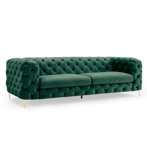 Riess Ambiente Samt Sofa MODERN BAROCK - 235cm - smaragdgrün - 3-Sitzer Chesterfield Design 3er Couch Samtsofa Samtcouch Polstersofa