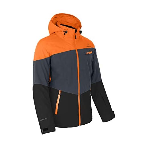 Bergson RUKA | Herren Skijacke, wattiert, 20000 mm Wassersäule, Ebony/Persimmon orange/Black (, 52 - Herren