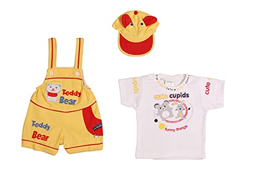 Image of Baby Boy's And Baby Girl's Dungaree Set /Romper Set with T-Shirt And Cap