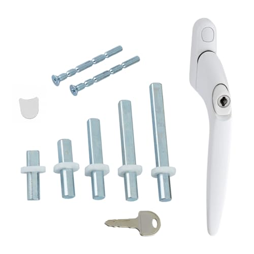Fixrello uPVC - Manípulo de janela universal em linha para bricolage e reparos domésticos, com chave e instruções (idioma português não garantido), cabo de janela de PVC multi-parafuso (branco