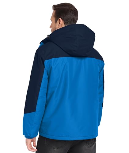 Image of Mens Winter Jackets Waterproof Warm Fleece Ski Jacket with Hood Thermal Windproof Coat Zip Pockets