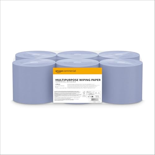 AmazonCommercial Multipurpose Paper Towel 2-ply Centrefeed Blue Roll Recycled 6 Rolls (1 Pack) 415 Sheets per Roll Sheet Size: 16.5 x 29 cm
