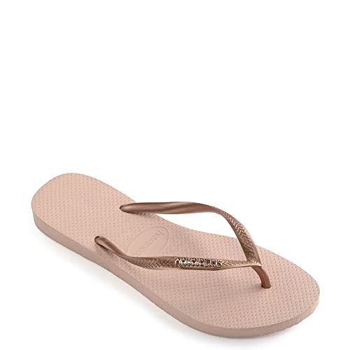 Chinelo Slim Logo Metallic, Havaianas, Feminino, Rosa Ballet/ Dourado Blush, 37/38