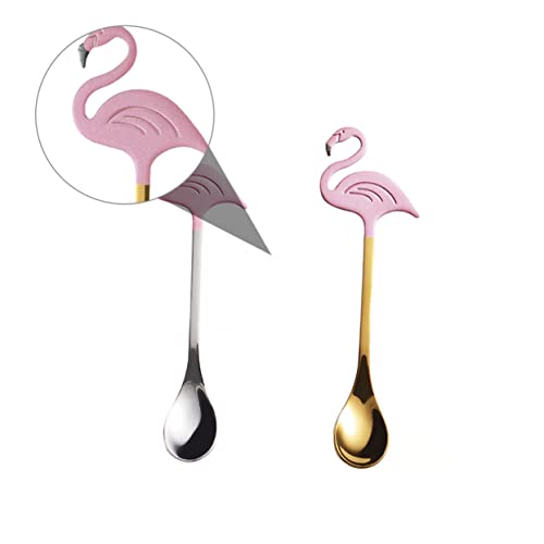 BRIGHTFUFU 2Pcs Flamingo Coffee Spoon Dessert Spoons for Tea Ice Coffee Heat Resistant Kitchen Utensils for Home Office