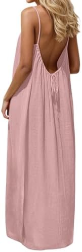 Backless Cami Dresses for Women Sleeveless Plus Size Linen Maxi D...