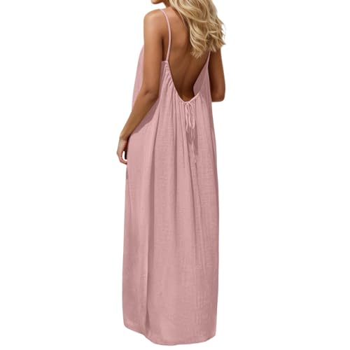 Image of HTHLVMD Backless Cami Dress Summer Dresses for Women 2026 Spaghetti Strap Dresses Womens Solid Color Backless Cami Dress