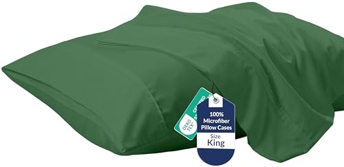 Image of Royale Linens King Pillowcase Set of 2 - Bed Pillow Cover - 20 inch x 40 inch - Pillowcases - 1800 Brushed Microfiber, Wrinkle & Fade Resistant - Soft & Cozy- King Size Pillow Case (Hunter Green)