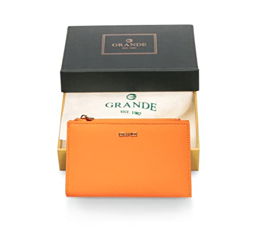 grande 2804 Genuine Leather Medium Bifold Wallet For Women Minimalist Wallet Ladies Zippered Mini Purse Small Card Holder (Orange)4