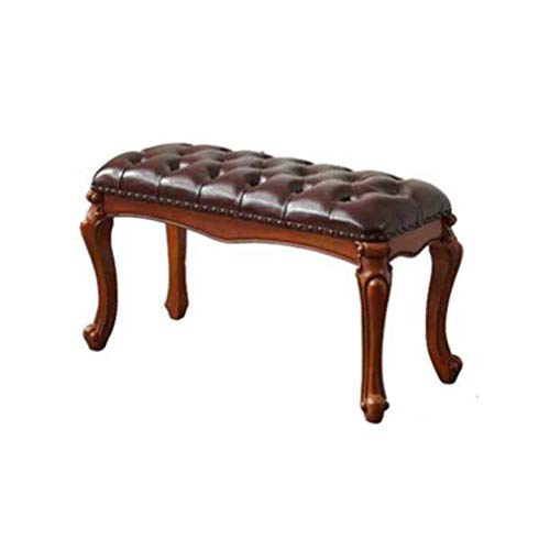 Z-STOOL Change Shoe Bench American Leather Stool Solid Wood Footstool Living Room Sofa Coffee Table Stool (Color : Brown, Size : Length 80cm)