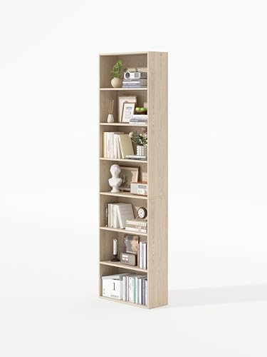 Garvishk Garvis Standregal 7 Ebenen | 60 cm breit, 210 cm hoch | Offenes Bücherregal Weiß Schwarz Eiche | Büroregal Wohnzimmer (Sonoma Eiche)