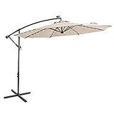 C-Hopetree 10' Offset Cantilever Hanging Umbrella with Solar LED Lights for Large Outdoor Patio Table Balcony Poolside Deck Garden, Beige